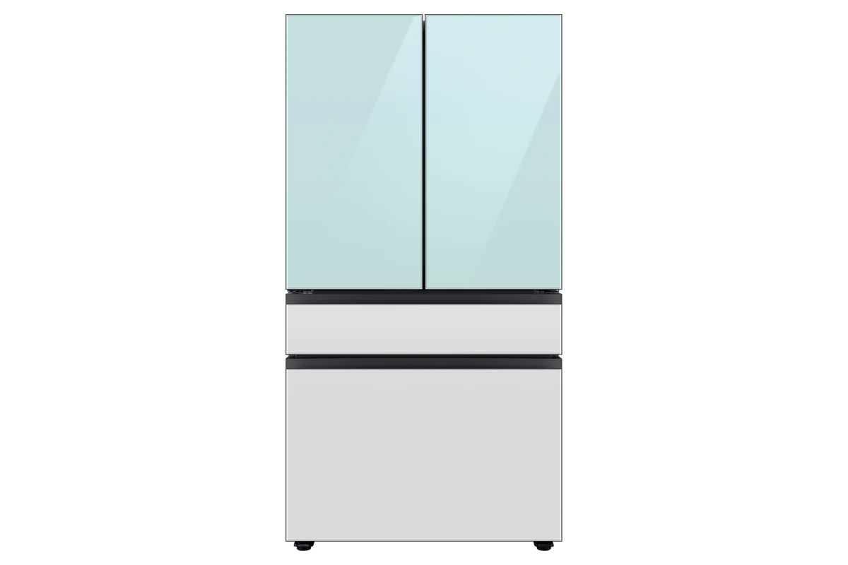 Samsung Bespoke 23 cu. ft. counter-depth French-door refrigerator — blue and white glass