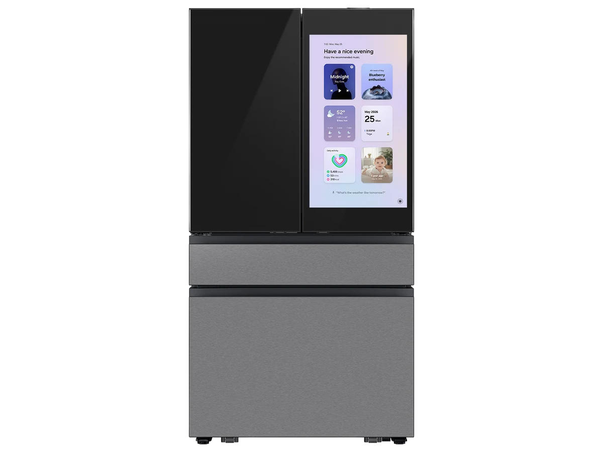 Samsung Bespoke 29 cu. ft. French-door refrigerator with 32-inch Family Hub — charcoal glass and stainless steel
