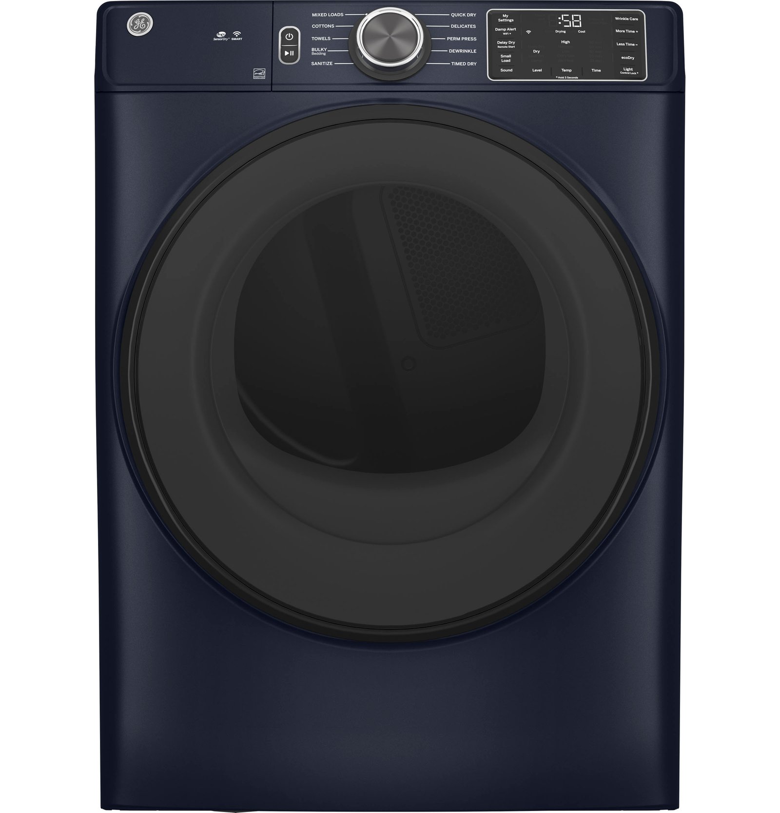 GE 7.8 cu. ft. Smart Front-Load Electric Dryer — Sapphire Blue
