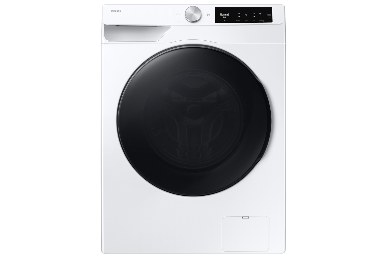 Lavadora compacta Samsung de carga frontal y 2.5 pies cúbicos con AI Smart Dial — blanca