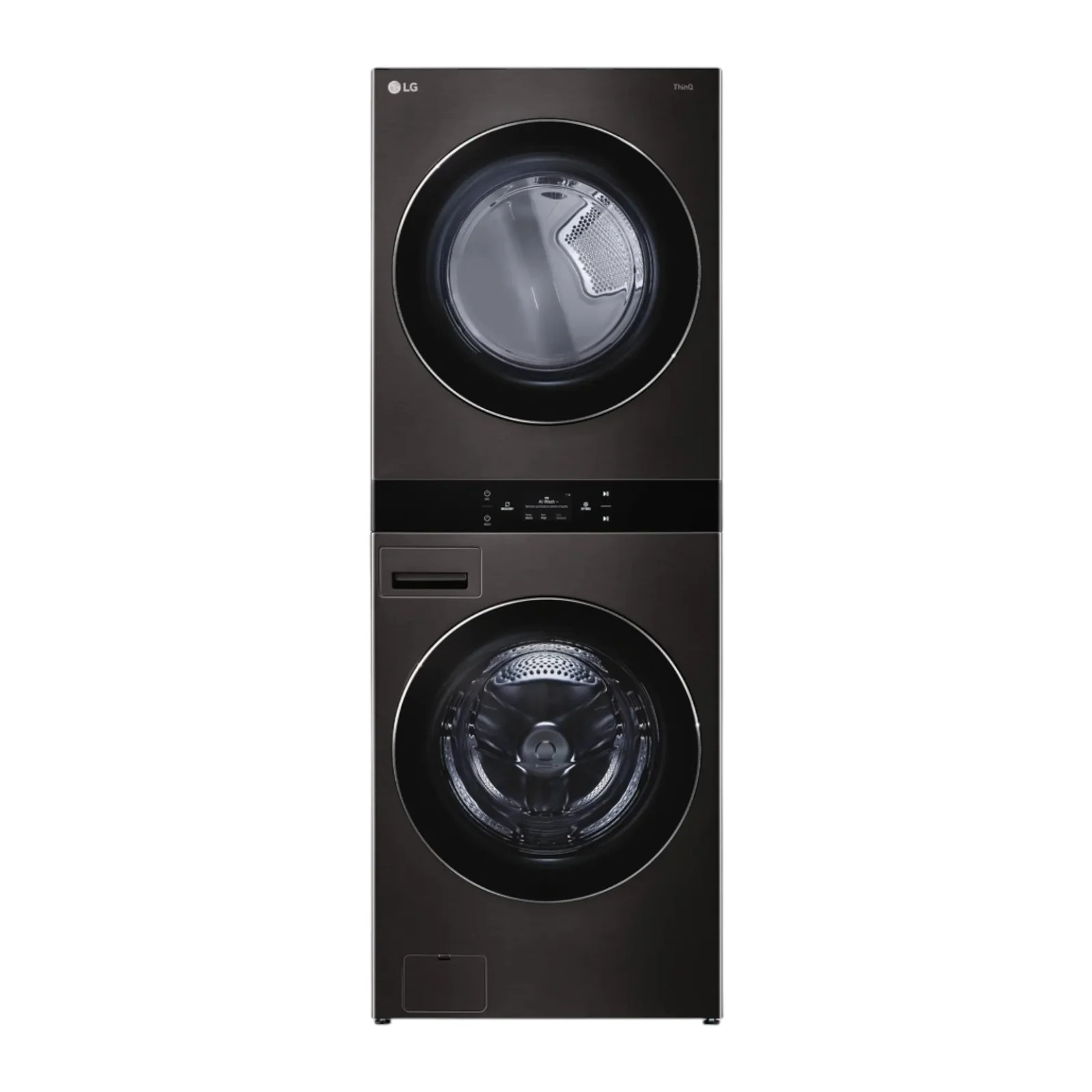 LG WashTower™ 5.0 cu ft Front Load Washer & 7.4 cu ft Electric Dryer with Center Control™, TurboWash™ 360 & TurboSteam™ – Black Steel