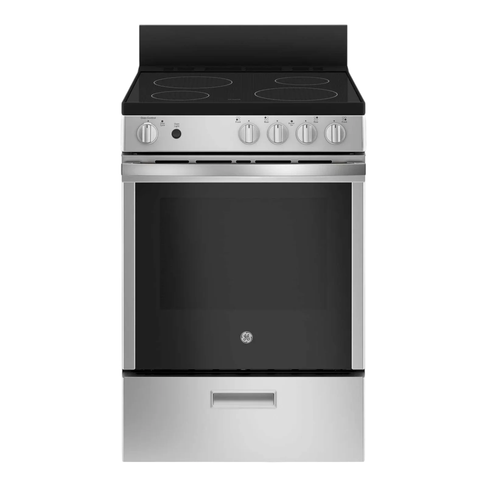 GE 24 in. 2.9 cu. ft. Freestanding Electric Range with Steam Clean and Modular Backguard – Stainless Steel